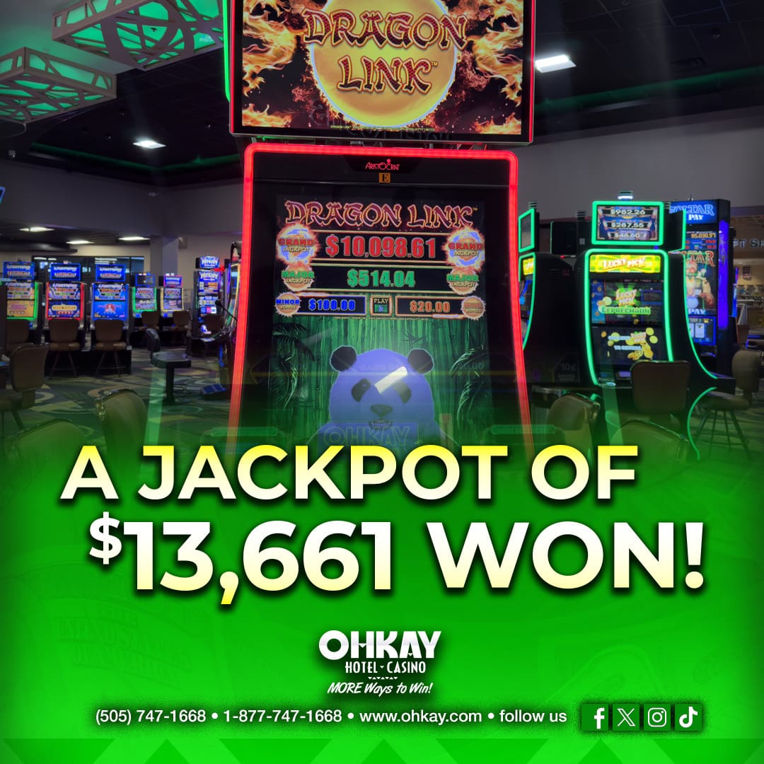 A slot machine with the words a jackpot of $13 671 won.