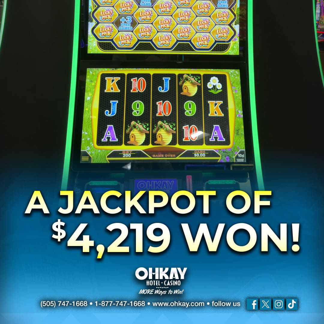 A slot machine with the words a jackpot of $4 421 won.