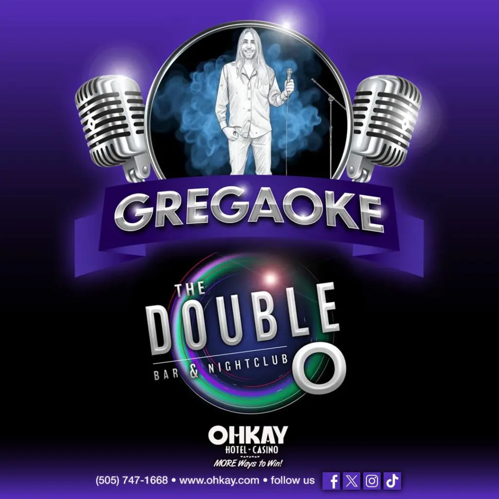 Karaoke night poster with microphones and singer.