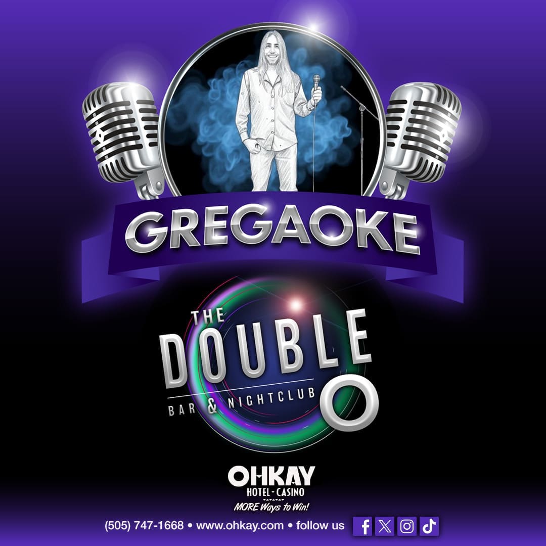 Karaoke night poster with microphones and singer.