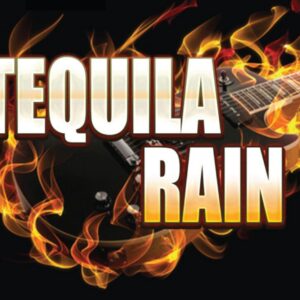 Tequila Rain band poster with flaming guitar