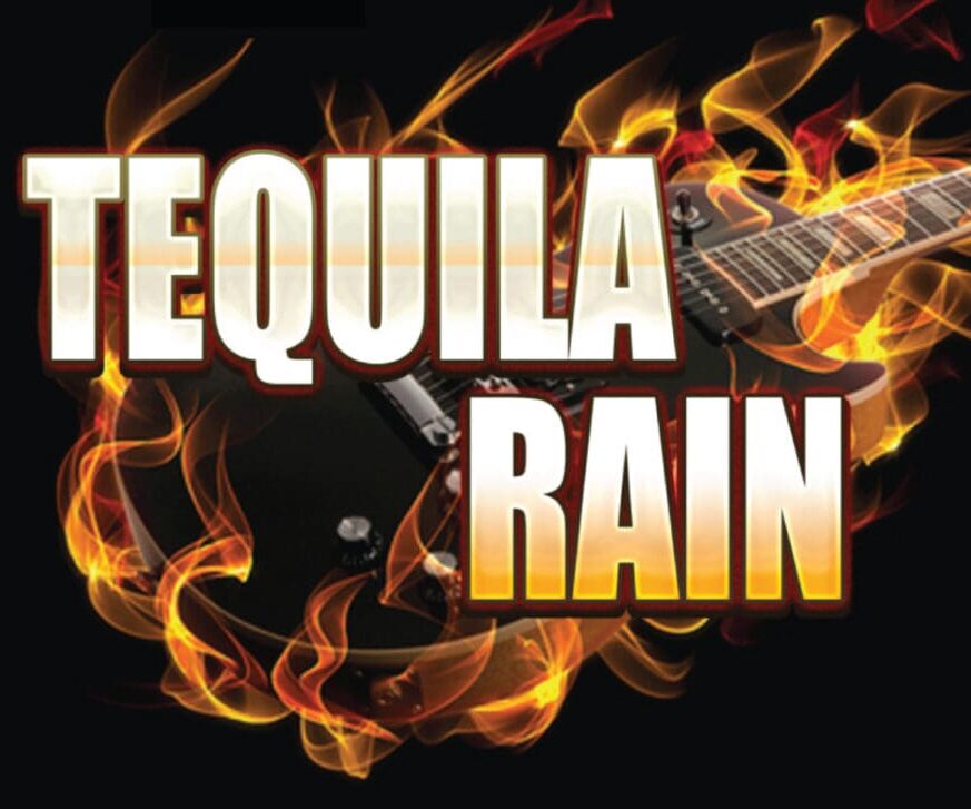 Tequila Rain band poster with flaming guitar