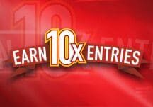 10 earn x entries logo on a red background.