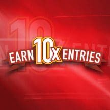 10 earn x entries logo on a red background.