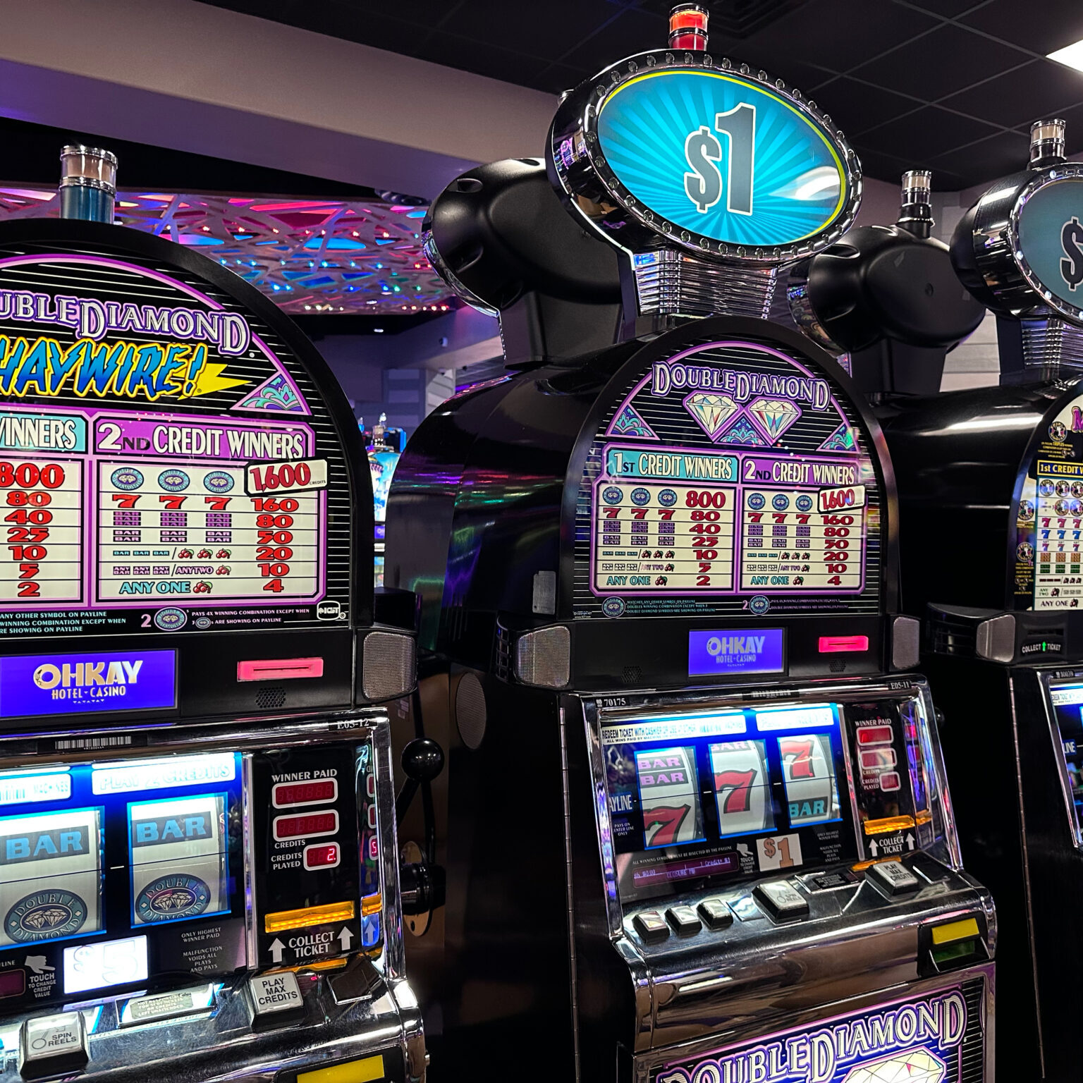 A row of Ohkay Casino slots.